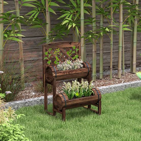 Jardinière treillis bois surélevée balcon jardin potager 2 niveaux 42x49x80cm - ComfortXL Outdoor Living - Image 3