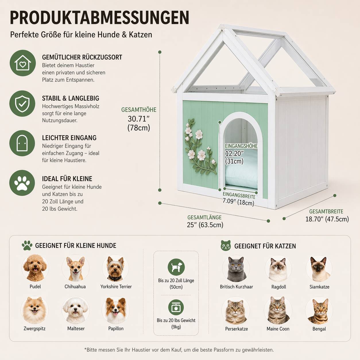 ComfortXL - Maison pour chat bois et acrylique 63,5 x 47,5 x 78 cm menthe meuble intérieur décoratif - ComfortXL Outdoor Living - Image 7