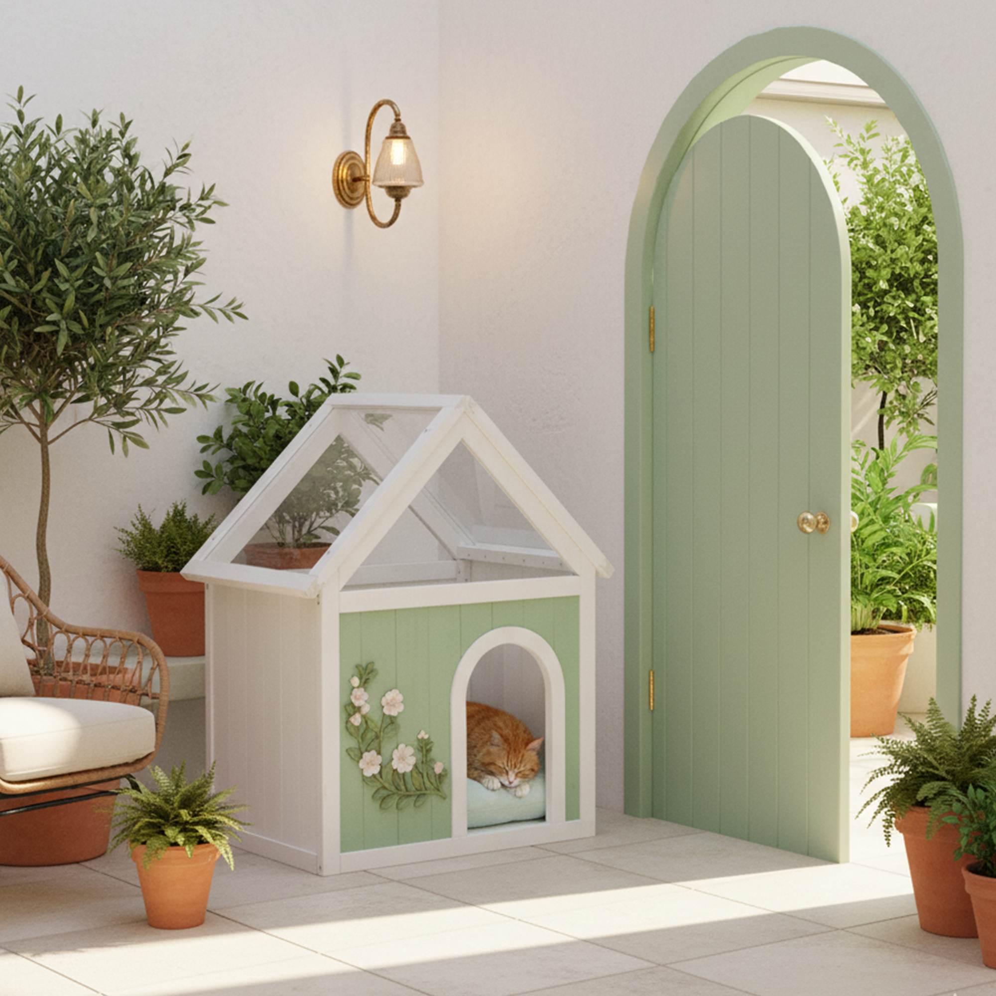 ComfortXL - Maison pour chat bois et acrylique 63,5 x 47,5 x 78 cm menthe meuble intérieur décoratif - ComfortXL Outdoor Living - Image 2