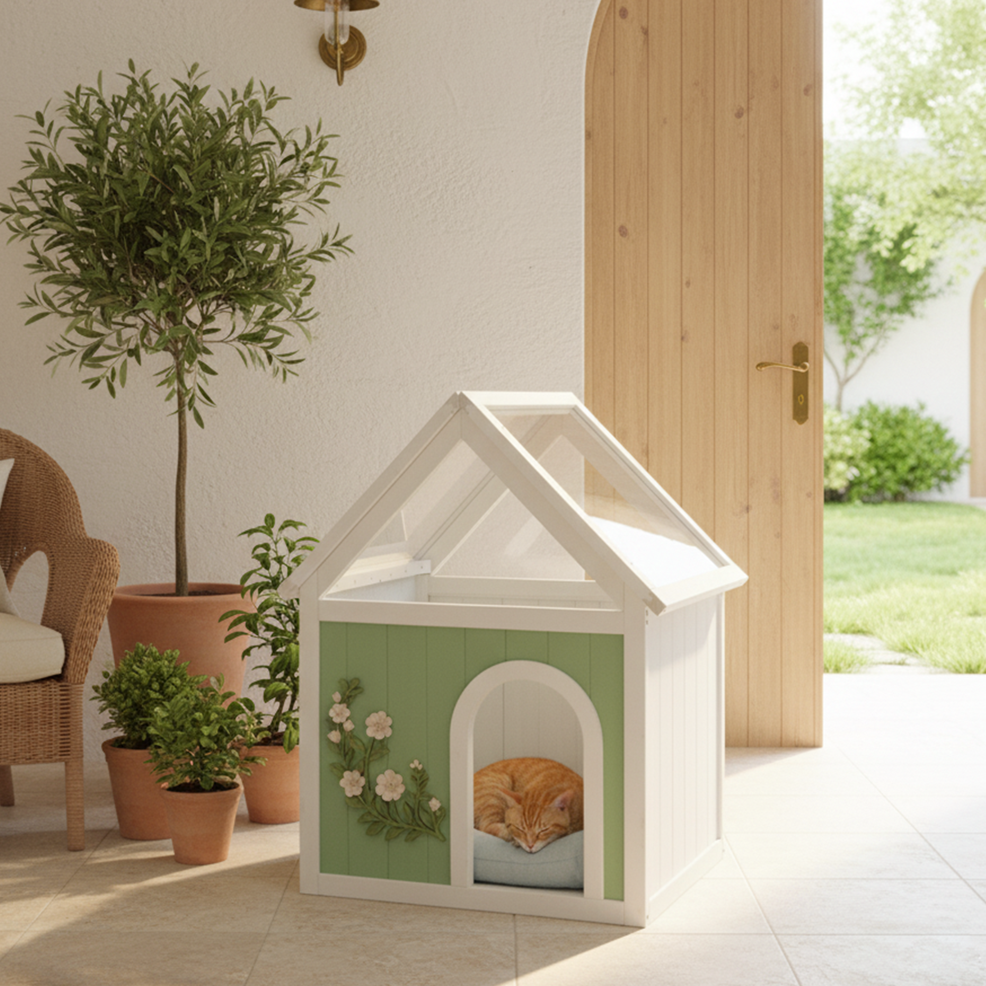ComfortXL - Maison pour chat bois et acrylique 63,5 x 47,5 x 78 cm menthe meuble intérieur décoratif - ComfortXL Outdoor Living - Image 1