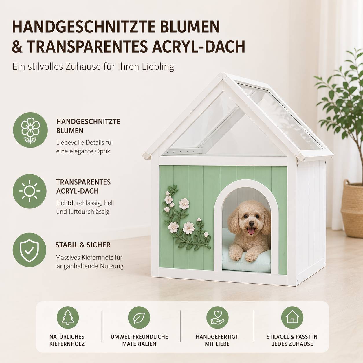 ComfortXL - Maison pour chat bois et acrylique 63,5 x 47,5 x 78 cm menthe meuble intérieur décoratif - ComfortXL Outdoor Living - Image 4