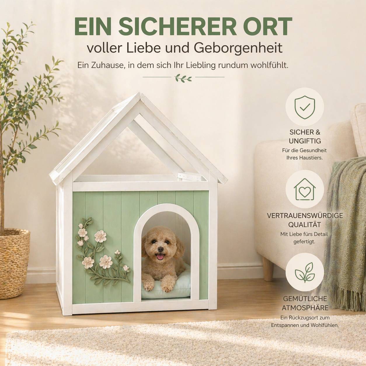 ComfortXL - Maison pour chat bois et acrylique 63,5 x 47,5 x 78 cm menthe meuble intérieur décoratif - ComfortXL Outdoor Living - Image 6
