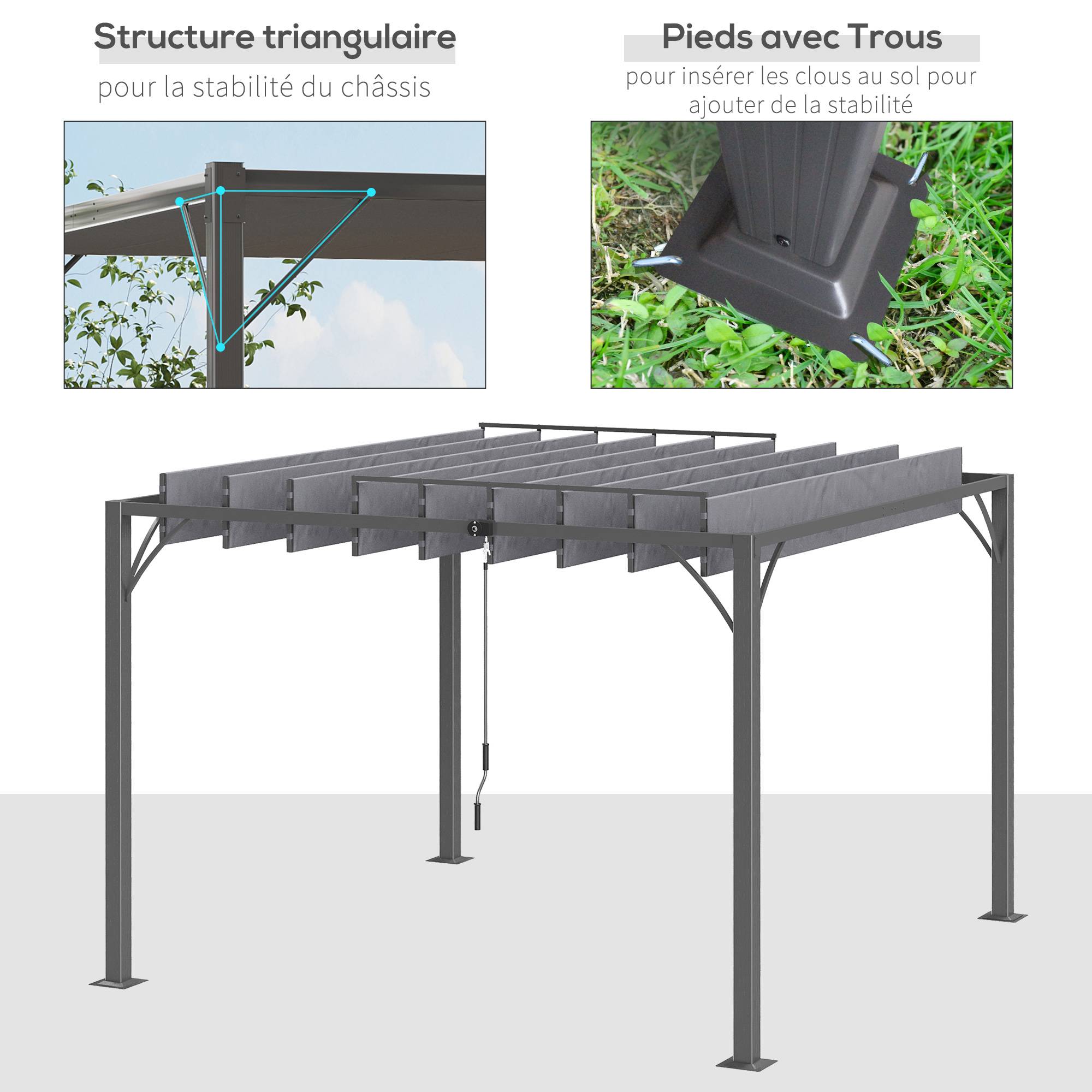 Outsunny - Pergola bioclimatique 3x3m lames orientables style contemporain UV50+ aluminium gris - Outsunny - Image 6