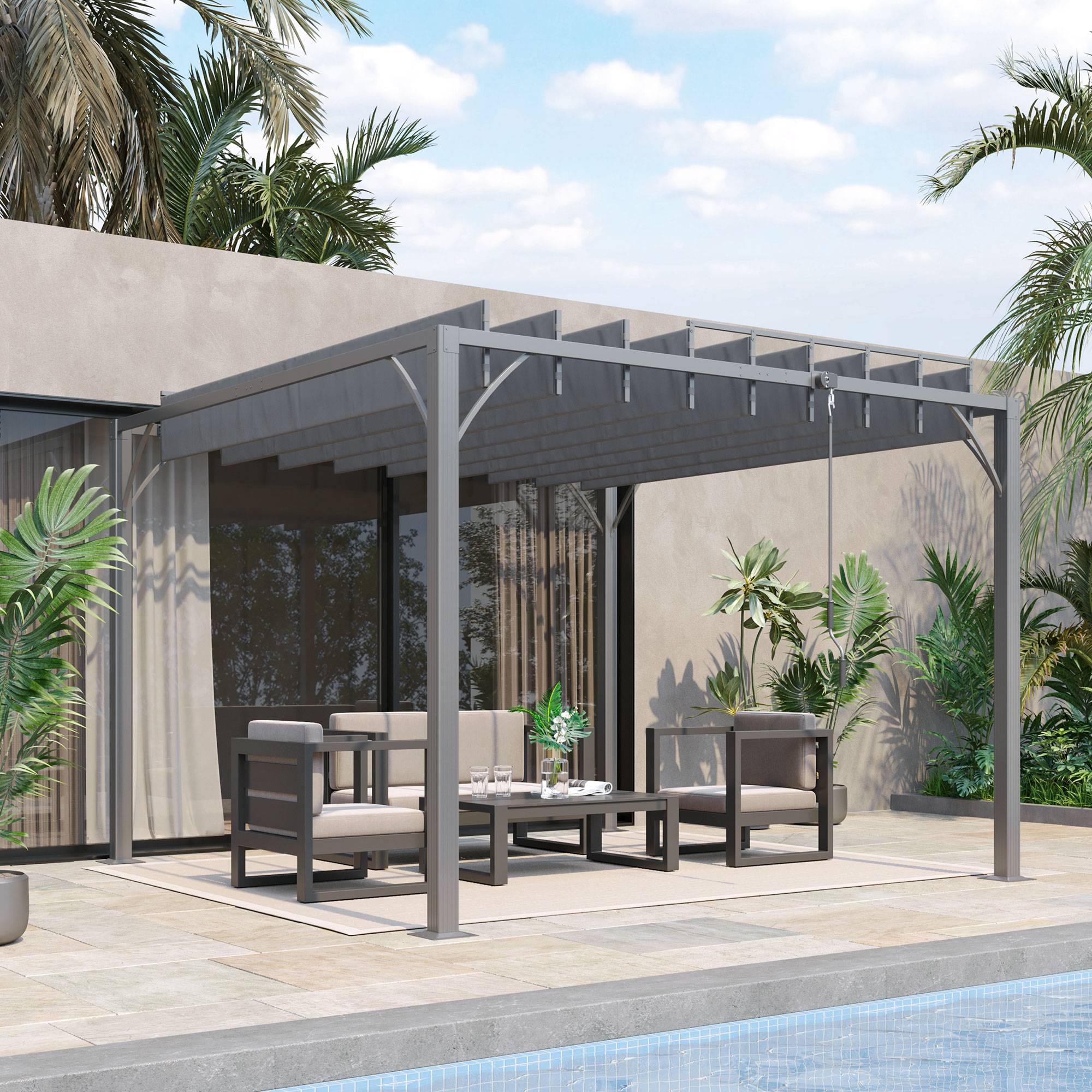 Outsunny - Pergola bioclimatique 3x3m lames orientables style contemporain UV50+ aluminium gris - Outsunny - Image 2