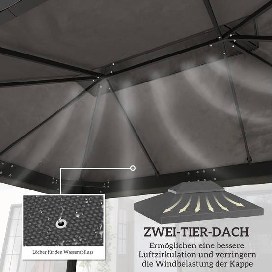 Toit de rechange tonnelle tissu Oxford jardin imperméable double toit 3x4m gris foncé - ComfortXL Outdoor Living - Image 4