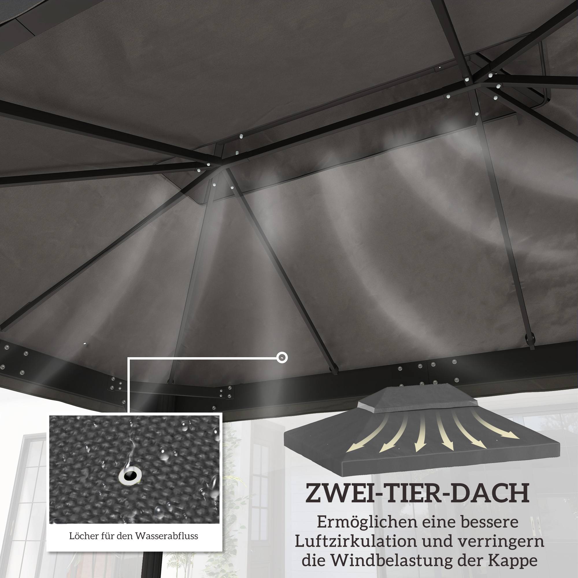 Toit de rechange tonnelle tissu Oxford jardin imperméable double toit 3x4m gris foncé - ComfortXL Outdoor Living - Image 4