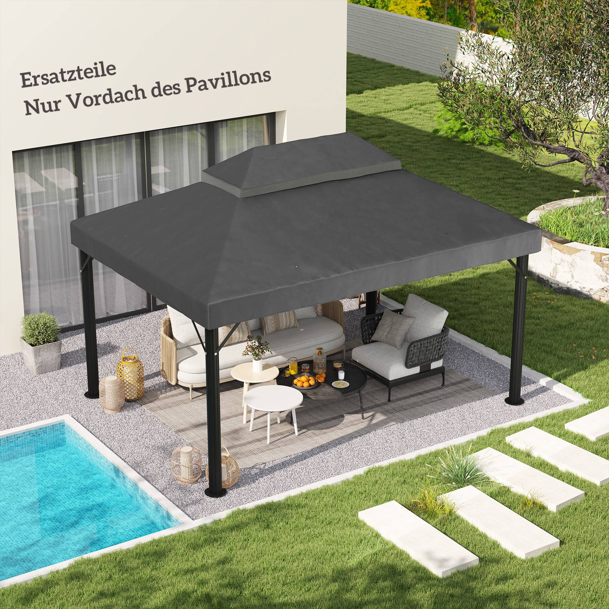 Toit de rechange tonnelle tissu Oxford jardin imperméable double toit 3x4m gris foncé - ComfortXL Outdoor Living - Image 1