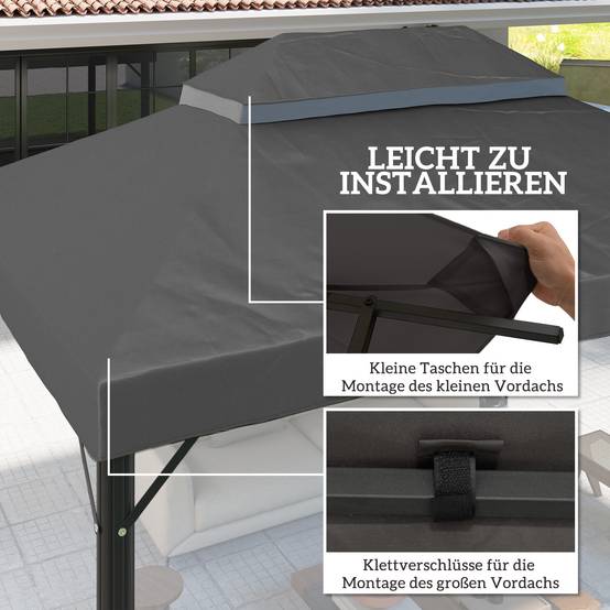 Toit de rechange tonnelle tissu Oxford jardin imperméable double toit 3x4m gris foncé - ComfortXL Outdoor Living - Image 5