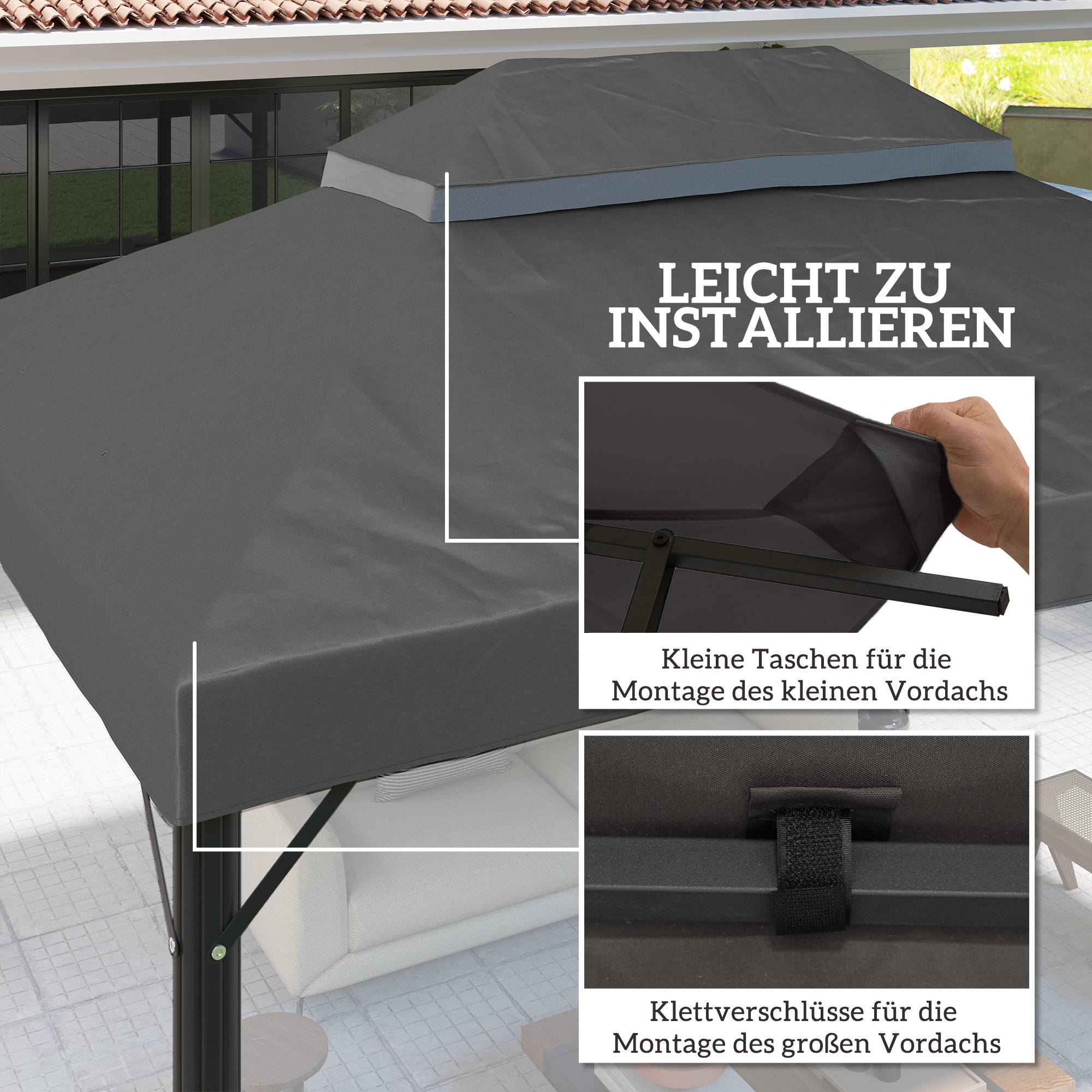 Toit de rechange tonnelle tissu Oxford jardin imperméable double toit 3x4m gris foncé - ComfortXL Outdoor Living - Image 5