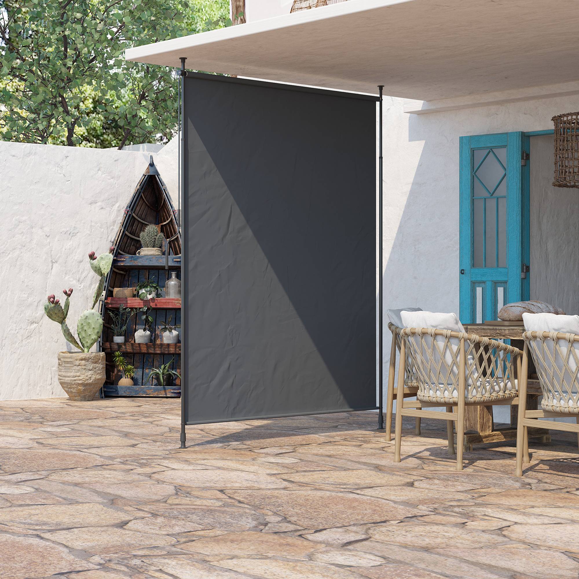 Outsunny - Brise-vue de balcon vertical manivelle sans perçage 200x305 cm protection UV terrasse cadre aluminium gris - Outsunny - Image 4