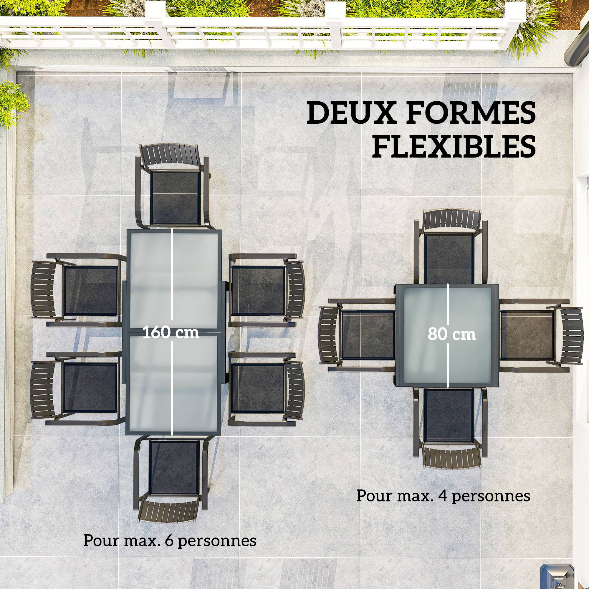 Table Extensible de Jardin Grande Taille dim. dépliées 160 x 80 x 75 cm Aluminium Plateau Verre trempé transparent - Image 6