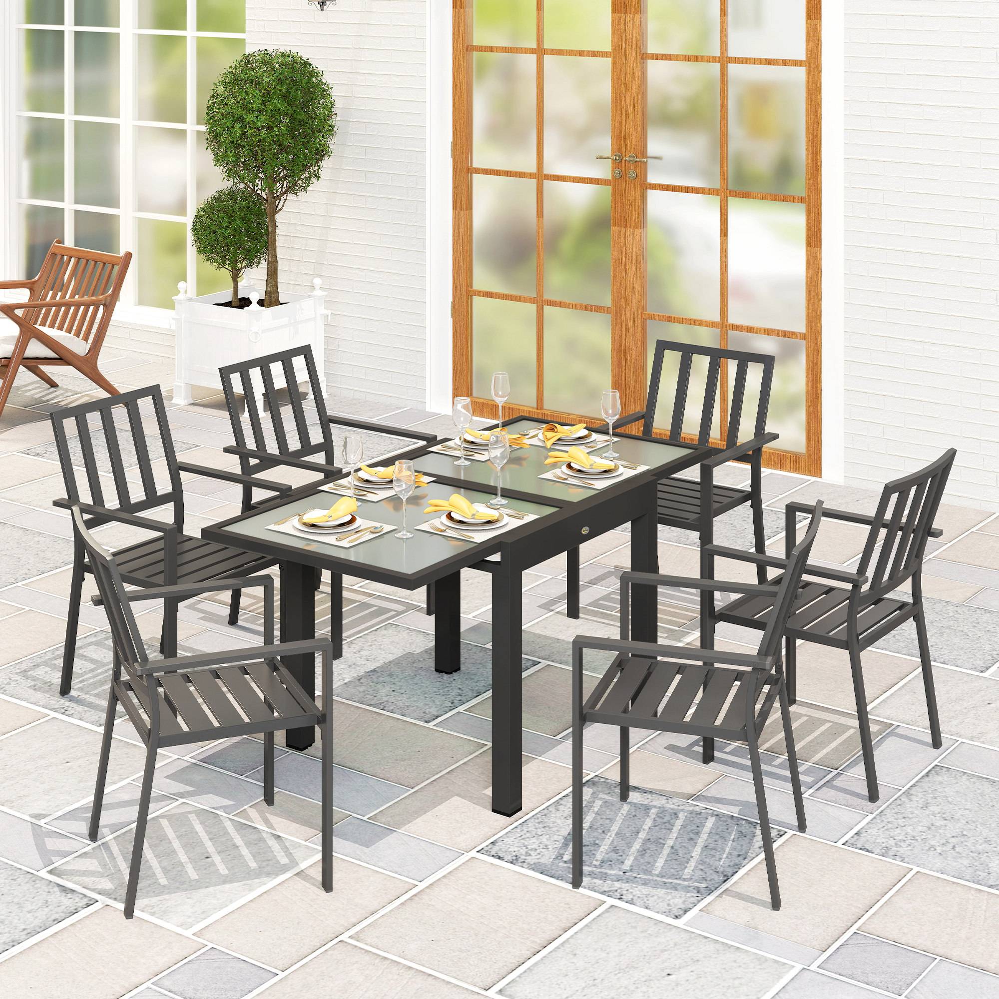 Table Extensible de Jardin Grande Taille dim. dépliées 160 x 80 x 75 cm Aluminium Plateau Verre trempé transparent - Image 3