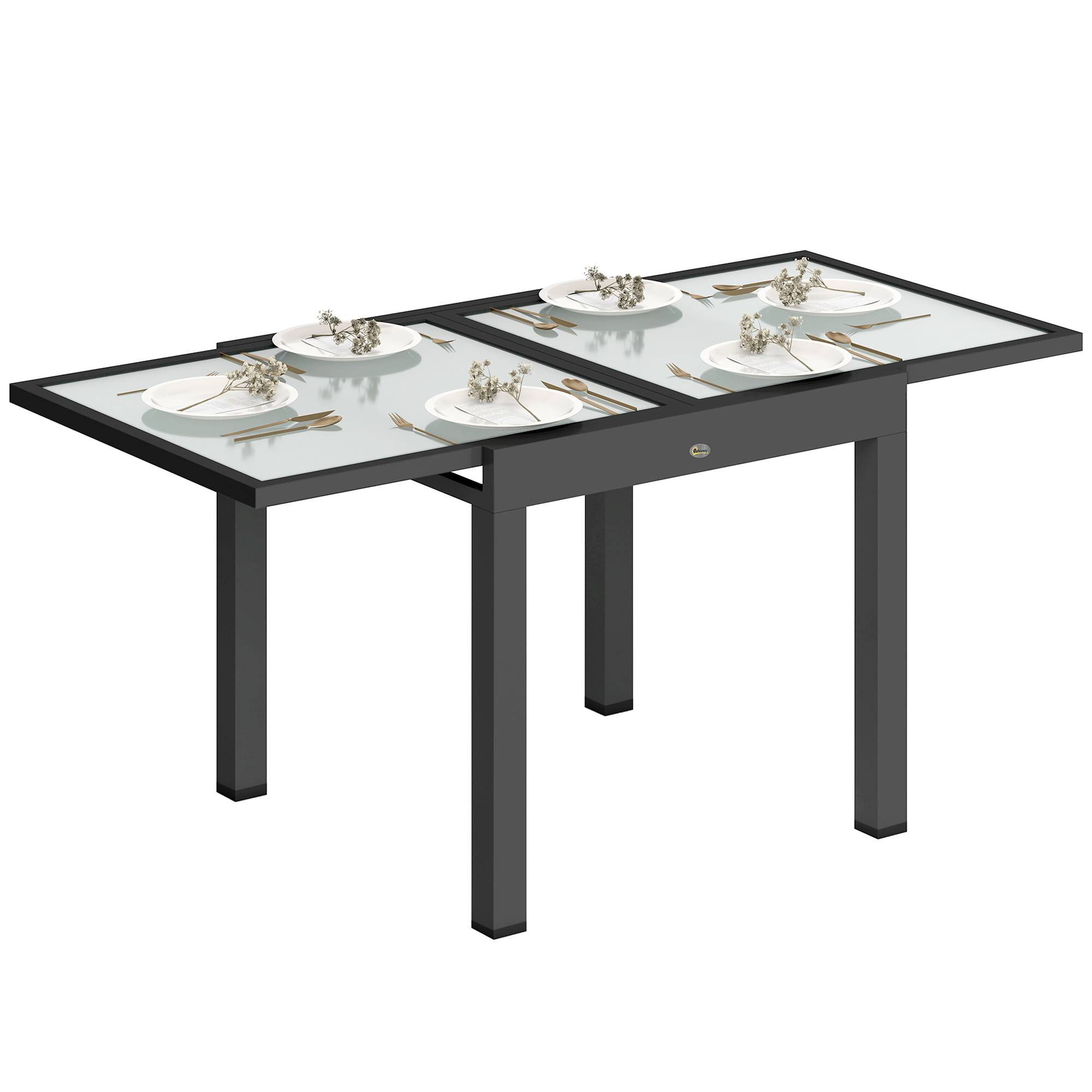 Table Extensible de Jardin Grande Taille dim. dépliées 160 x 80 x 75 cm Aluminium Plateau Verre trempé transparent