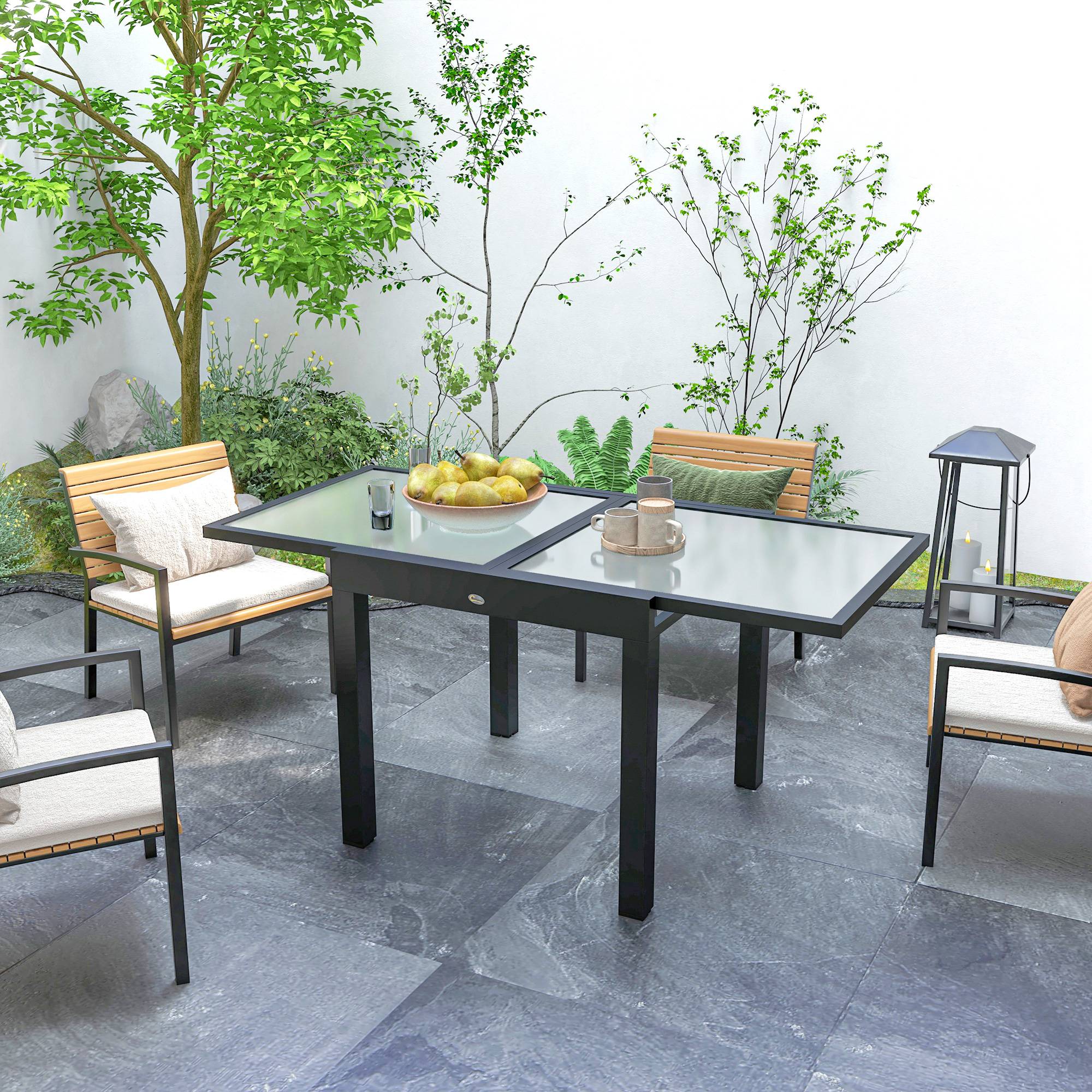 Table Extensible de Jardin Grande Taille dim. dépliées 160 x 80 x 75 cm Aluminium Plateau Verre trempé transparent - Image 10