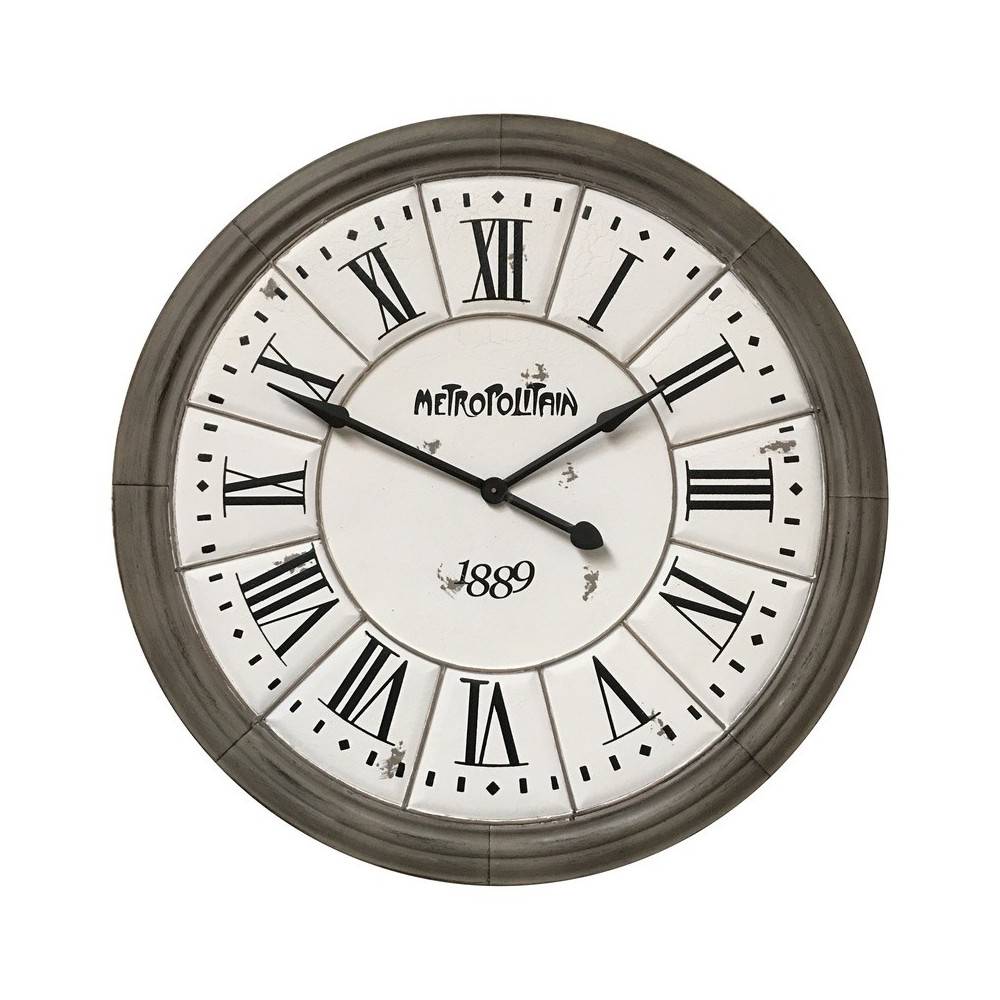 Grande horloge murale décorative vintage salon métal gris blanc 100cm Chemin de campagne - Image 1