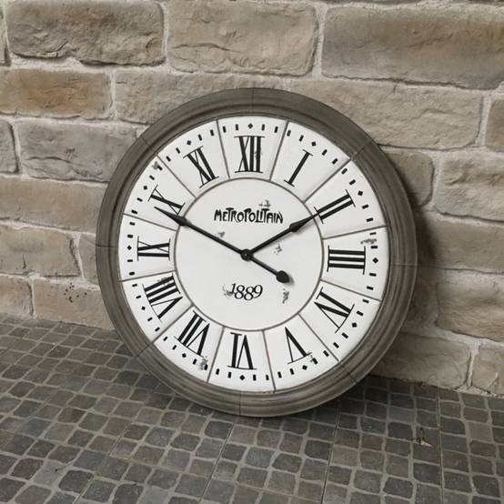 Grande horloge murale décorative vintage salon métal gris blanc 100cm Chemin de campagne - Image 5