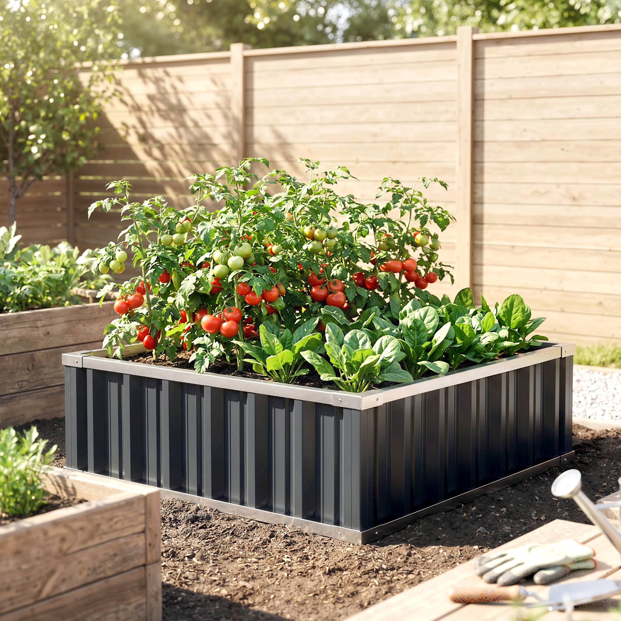 Sans Marque - Potager surélevé acier fond ouvert montage sans outil 90x90x30 cm - Image 4
