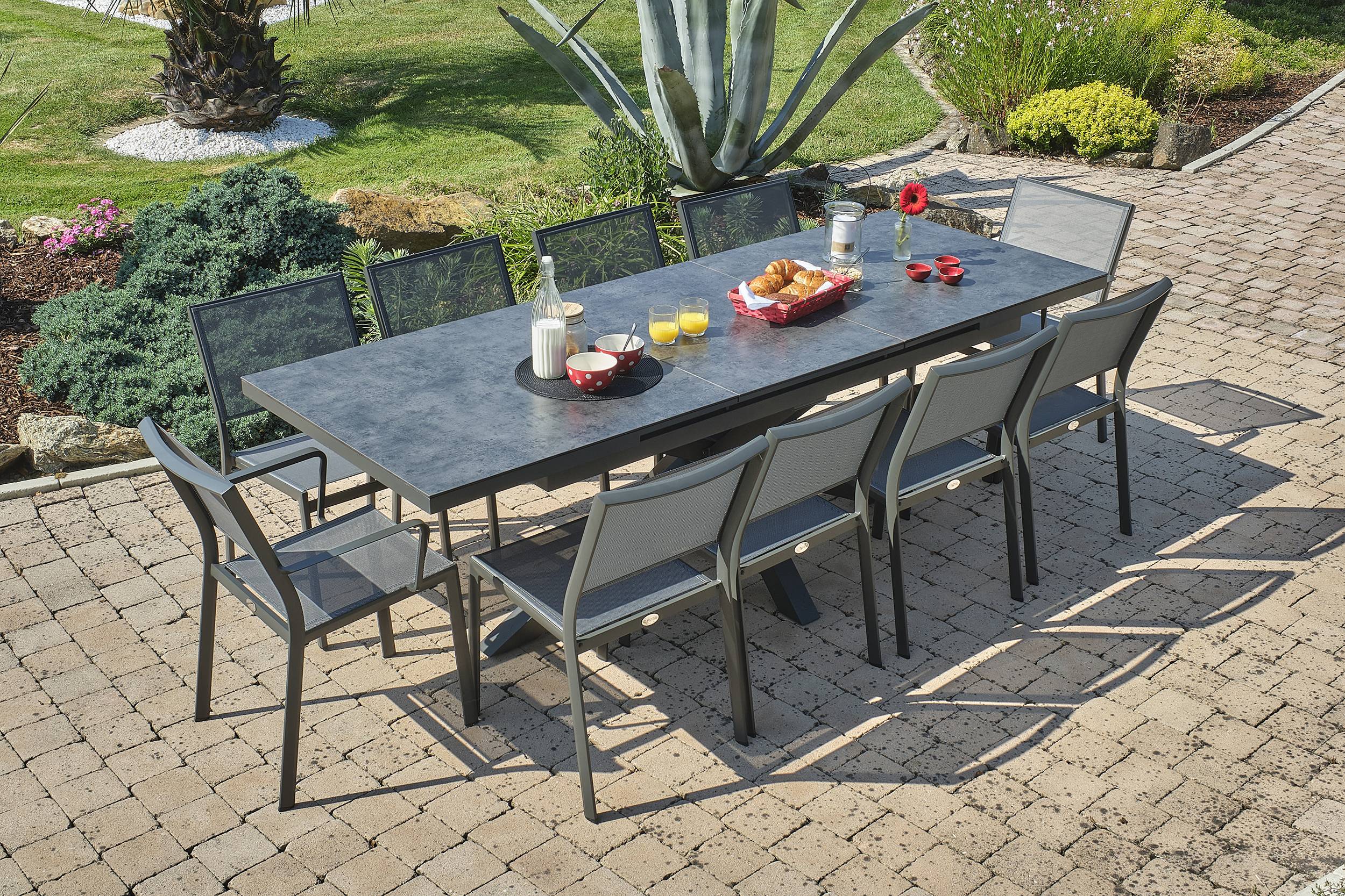 Dcb Garden - Ensemble repas CAICOS 6 places en aluminium plateau HPL - DCB GARDEN - Image 1
