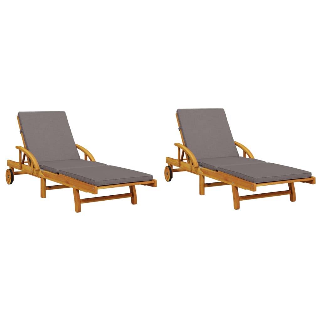 Duo Chaises Longues Acacia Huilé Table Intégrée Bain de Soleil Terrasse Foncés – ComfortXL Outdoor Living - Image 2