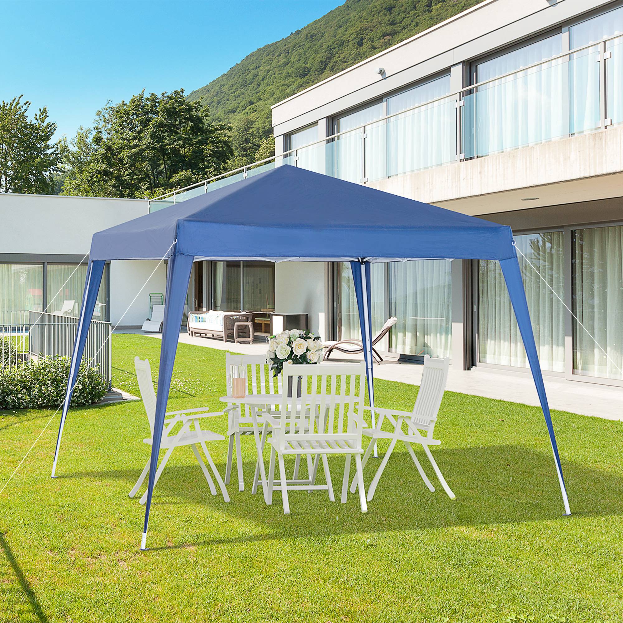 Tente bleue 3x3 m pliante avec hauteur réglable, protection UV pour camping, abri design sobre pour extérieur pratique et ajustable - Image 3