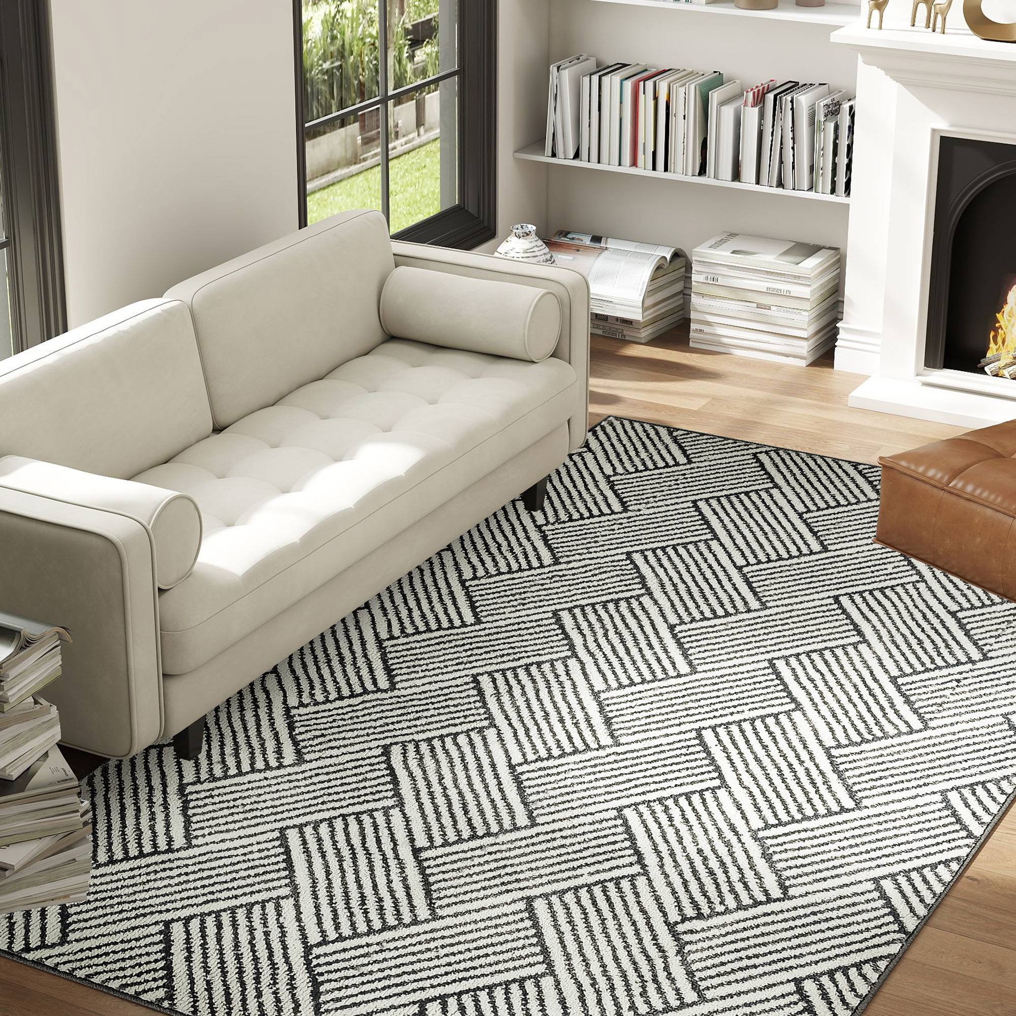 Sans Marque - Tapis salon 200x140 cm poils courts lavable machine hypoallergénique salon chambre bureau gris - Image 3