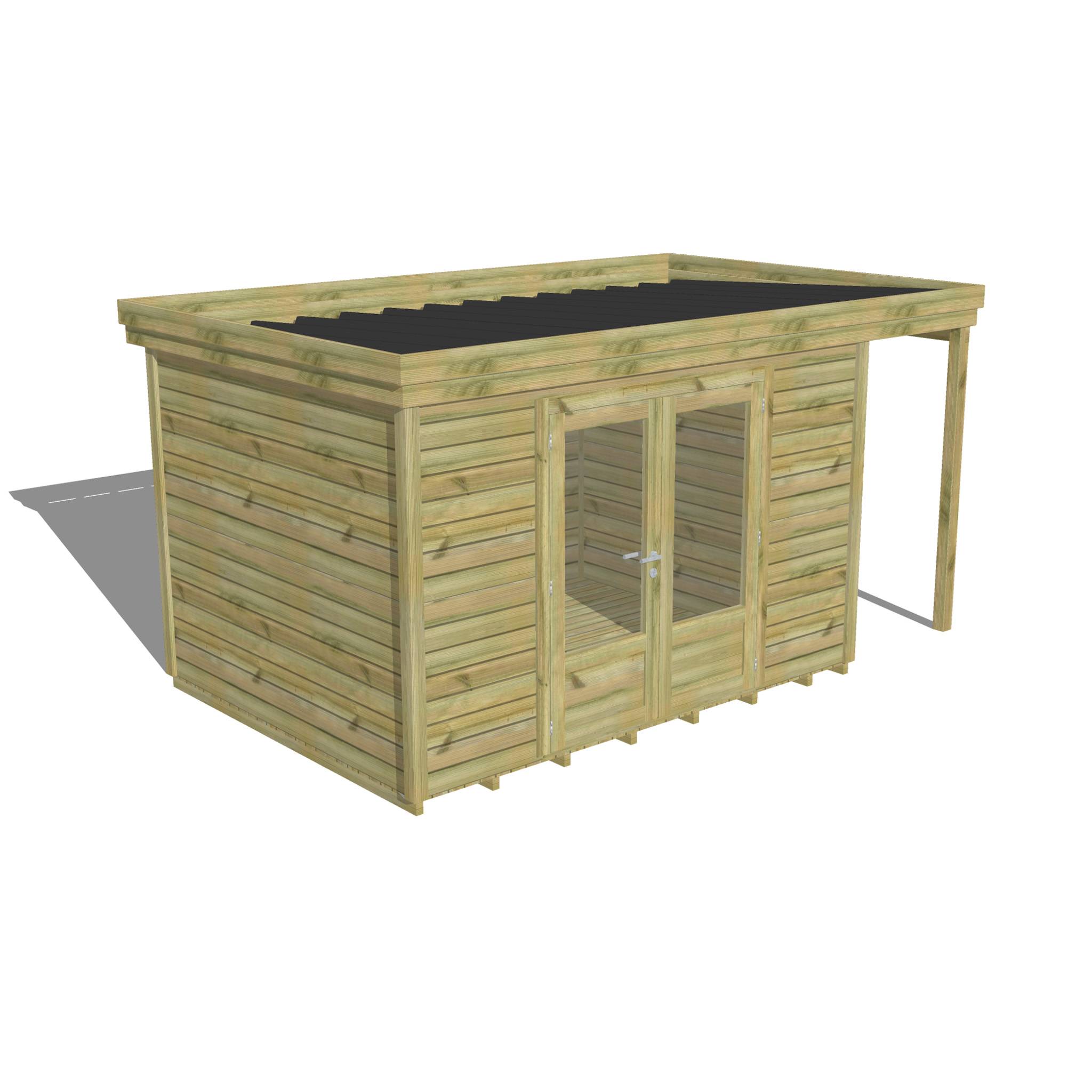 Abri Français - ABRI DE JARDIN bois  autoclave 27mm - 4,44x2,64m / 12m2 - Bac acier - Plancher bois - Image 1