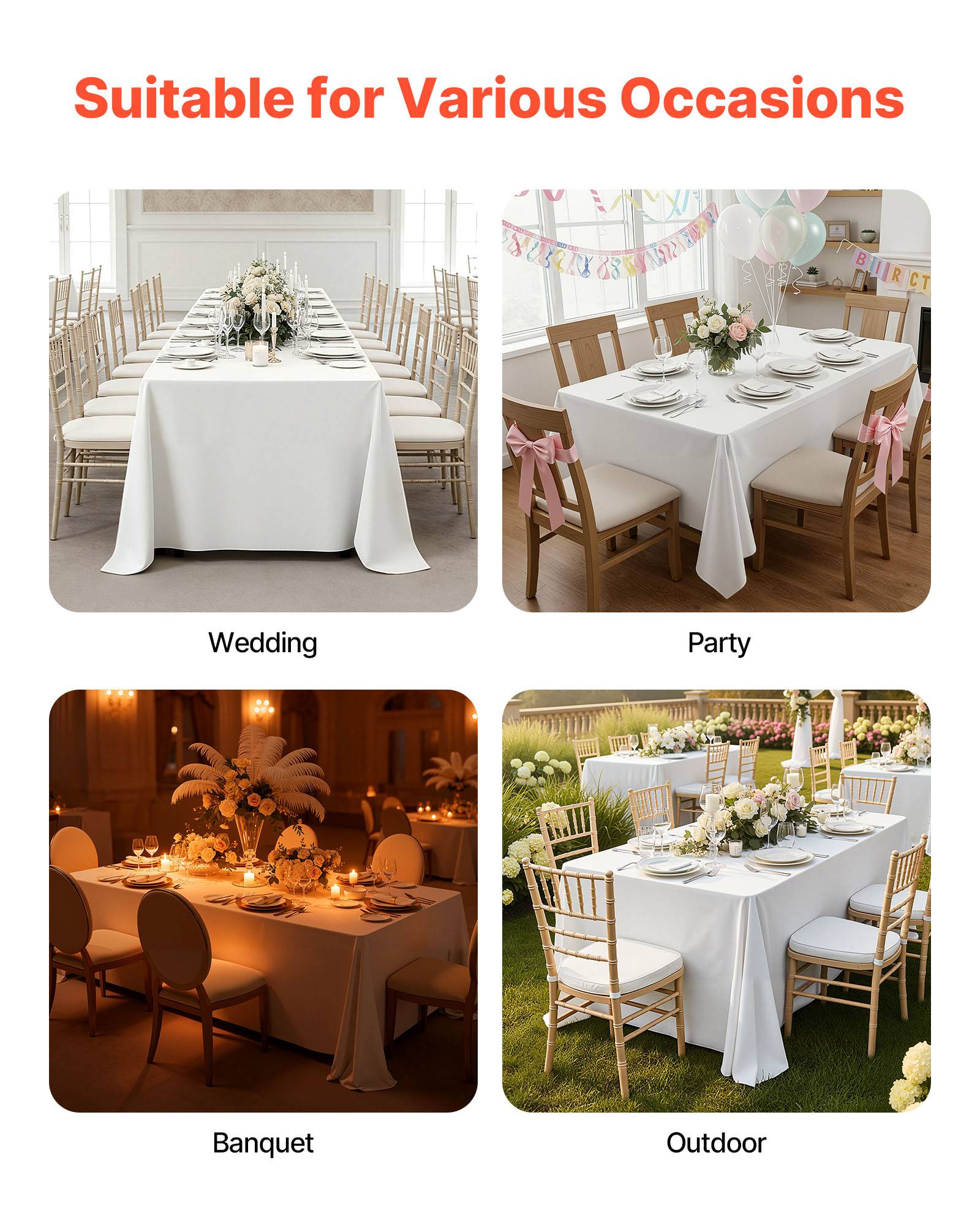 Vevor - VEVOR Nappe rectangulaire blanche en polyester 1778x3048 mm 10 pcs pour mariage - Image 7