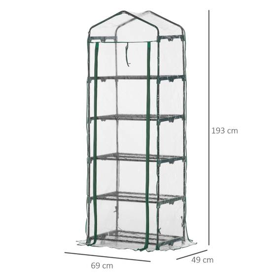 Serre de balcon acier et plastique pour semis 5 étagères 69x49x193cm transparent - ComfortXL Outdoor Living - Image 3