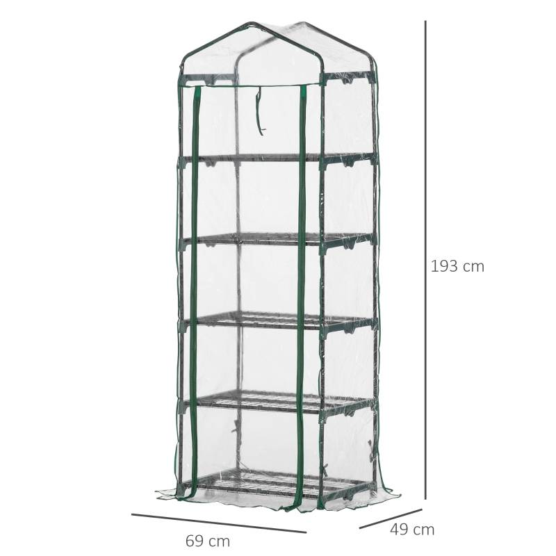 Serre de balcon acier et plastique pour semis 5 étagères 69x49x193cm transparent - ComfortXL Outdoor Living - Image 3