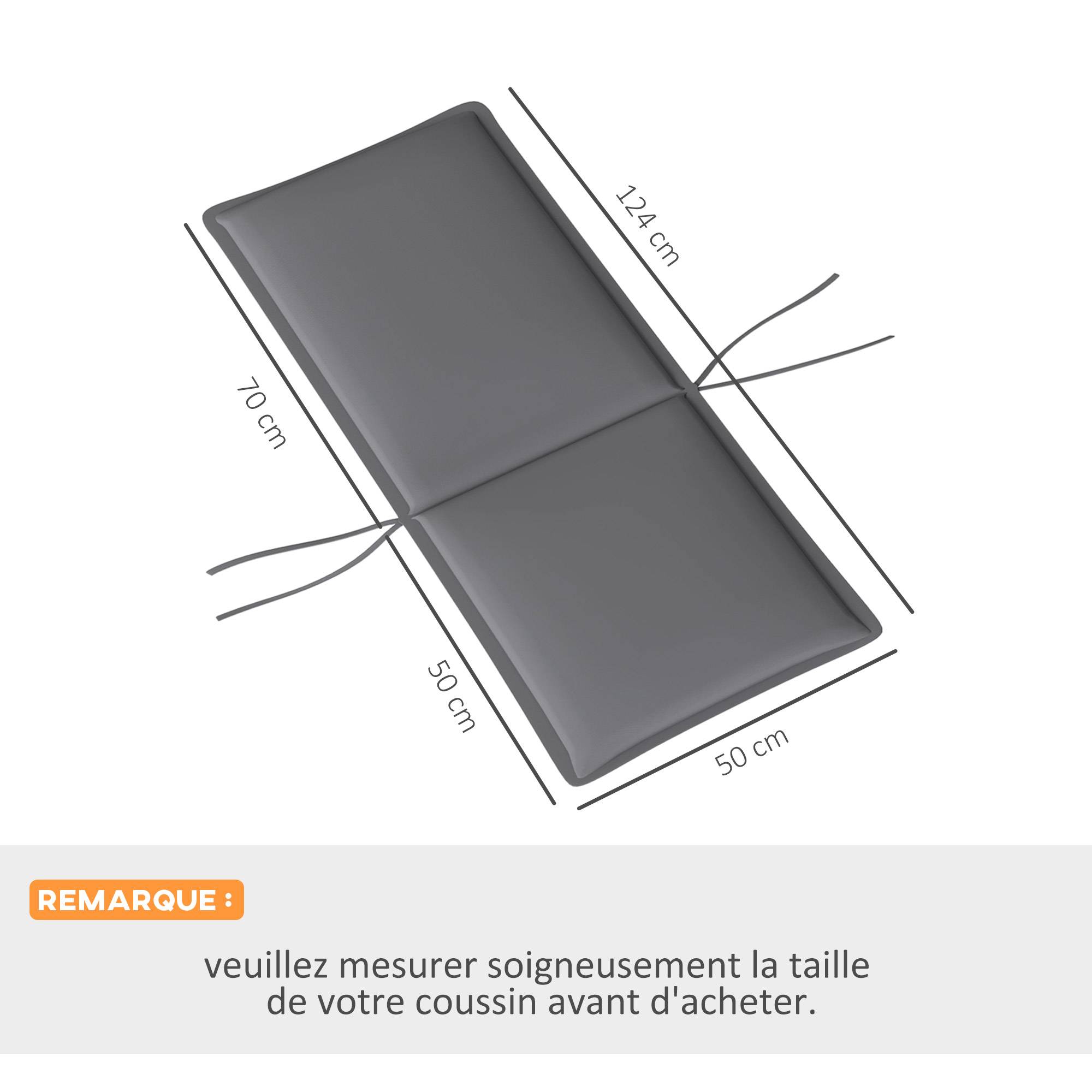 Lot de 4 coussins de chaise extérieur avec attaches et bande réglable, anti-décoloration UPF50+, 124x50x5cm, gris - Image 5