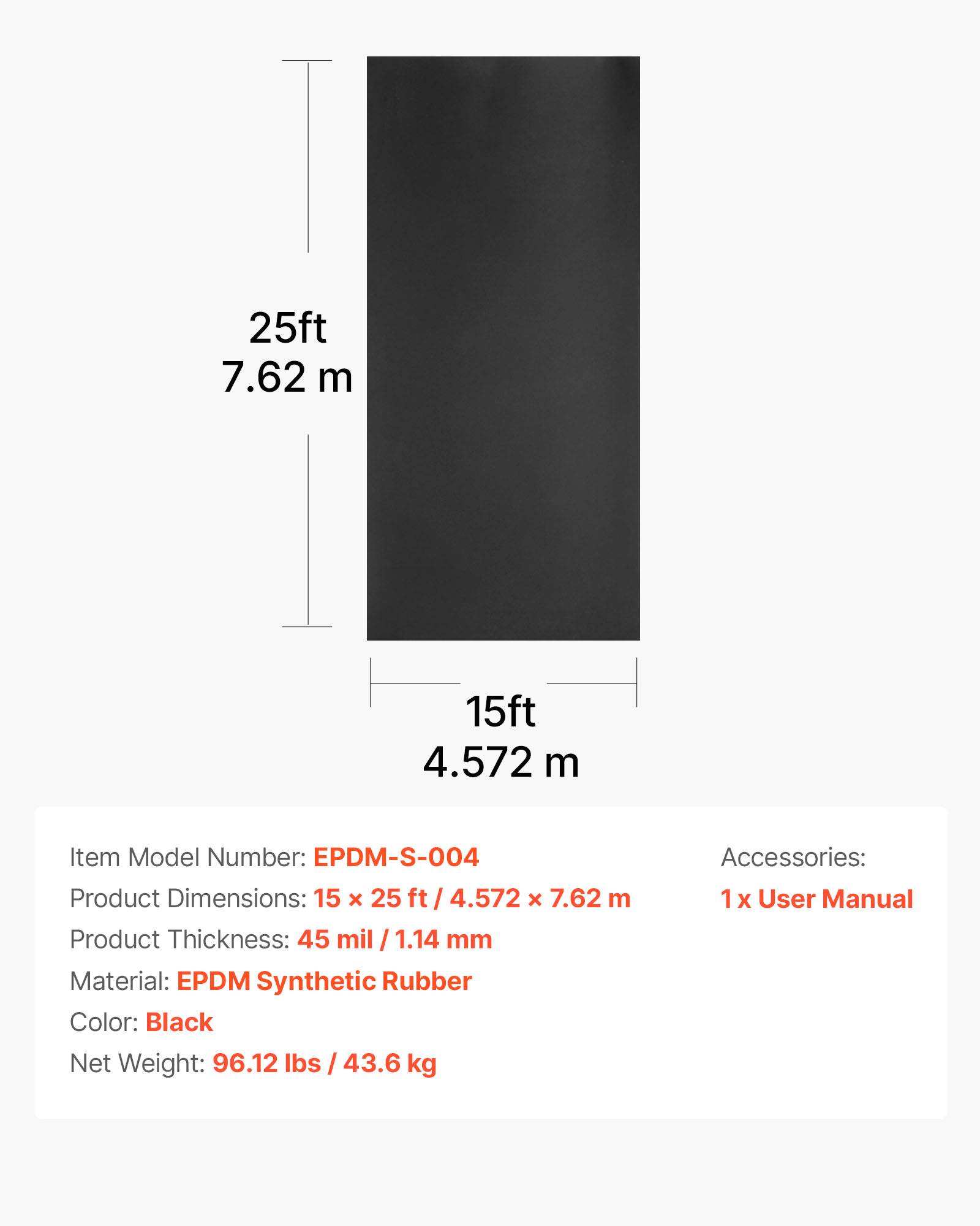 Vevor - VEVOR Rouleau de toiture 4,572 x 7,62 m, membrane EPDM 1,14 mm, sous-couche étanche et résistante aux UV, pour toits, camping-cars et bassins. - Image 6
