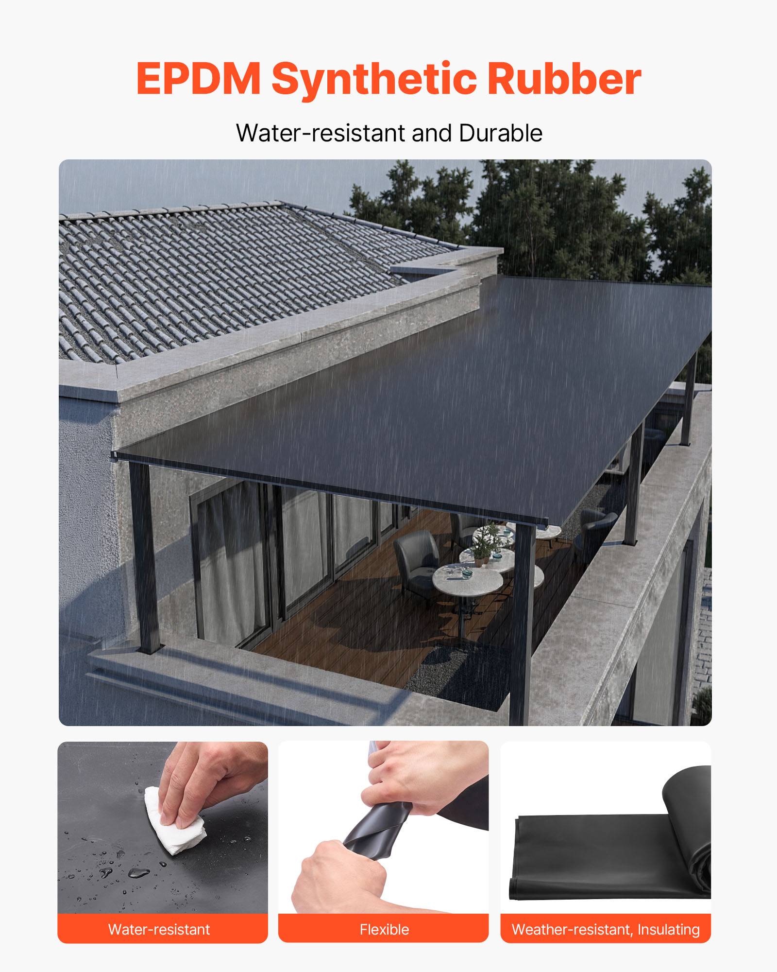 Vevor - VEVOR Rouleau de toiture 4,572 x 7,62 m, membrane EPDM 1,14 mm, sous-couche étanche et résistante aux UV, pour toits, camping-cars et bassins. - Image 4