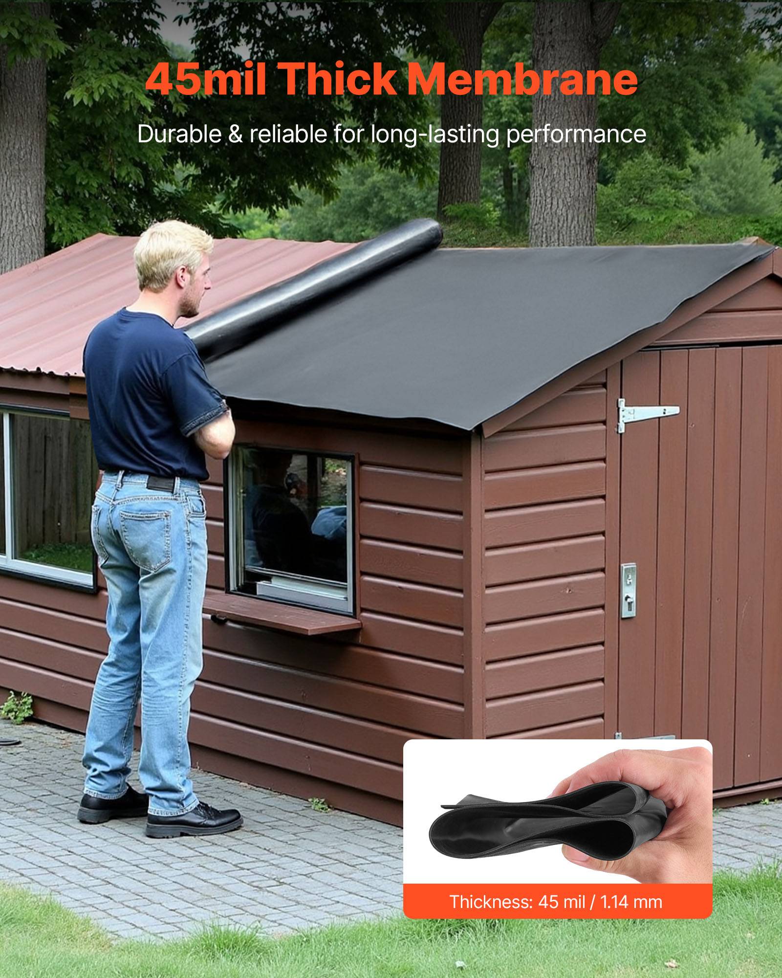 Vevor - VEVOR Rouleau de toiture 4,572 x 7,62 m, membrane EPDM 1,14 mm, sous-couche étanche et résistante aux UV, pour toits, camping-cars et bassins. - Image 2