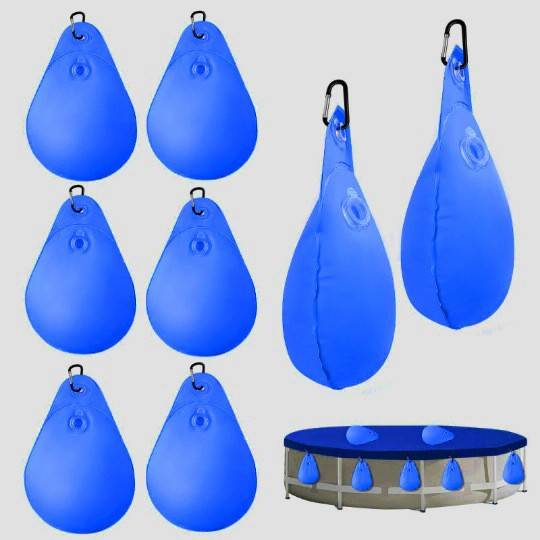 Accessoires de piscine -Lot de 8 sacs de suspension pour bâche de piscine, bleu foncé, avec crochets, 34,5 x 24 cm-Lytech - Image 1
