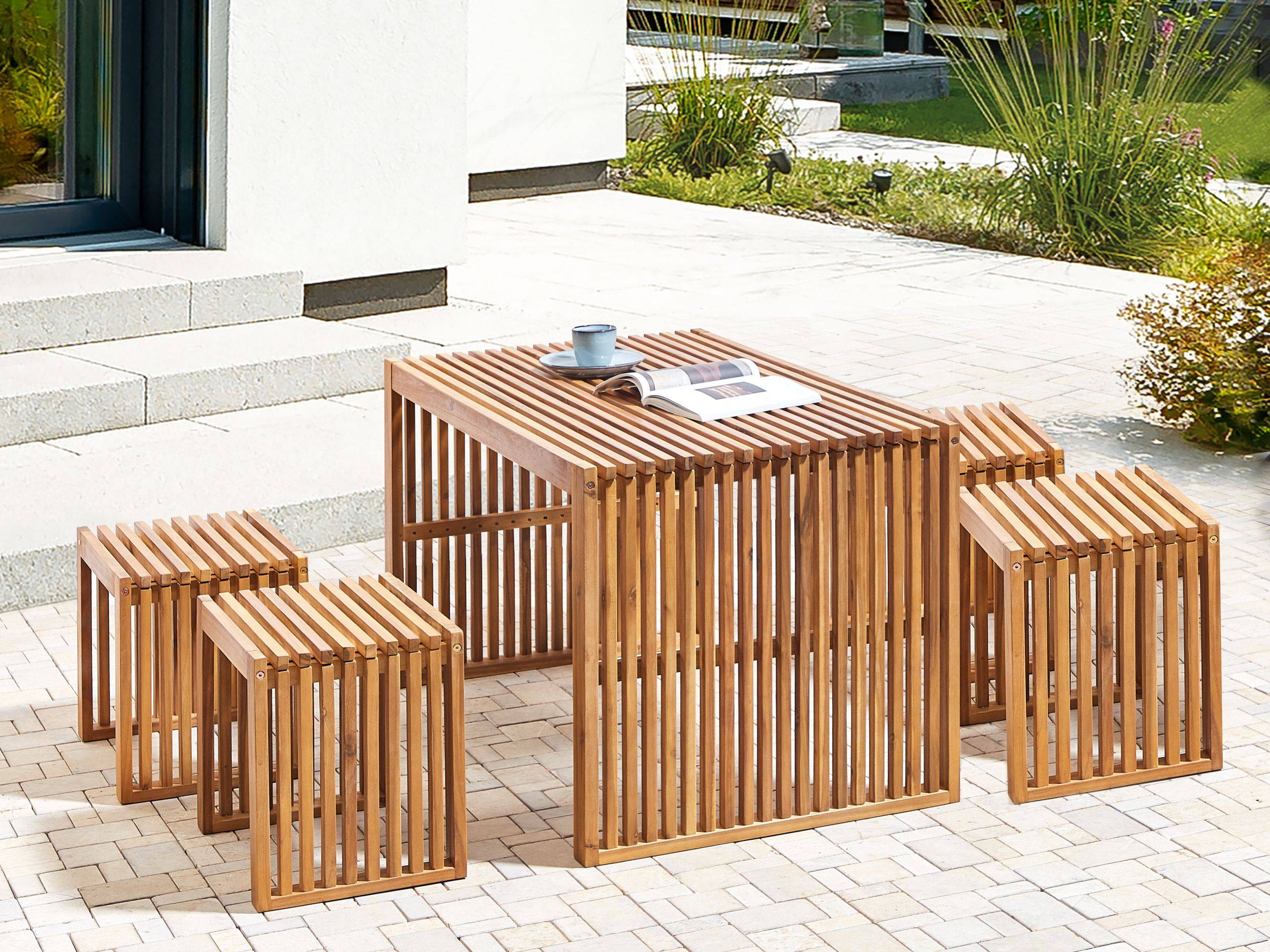 Beliani - Set de salle à manger, 4 Personnes Acacia Marron BELLANO - 120x70x70- Beliani - Image 1