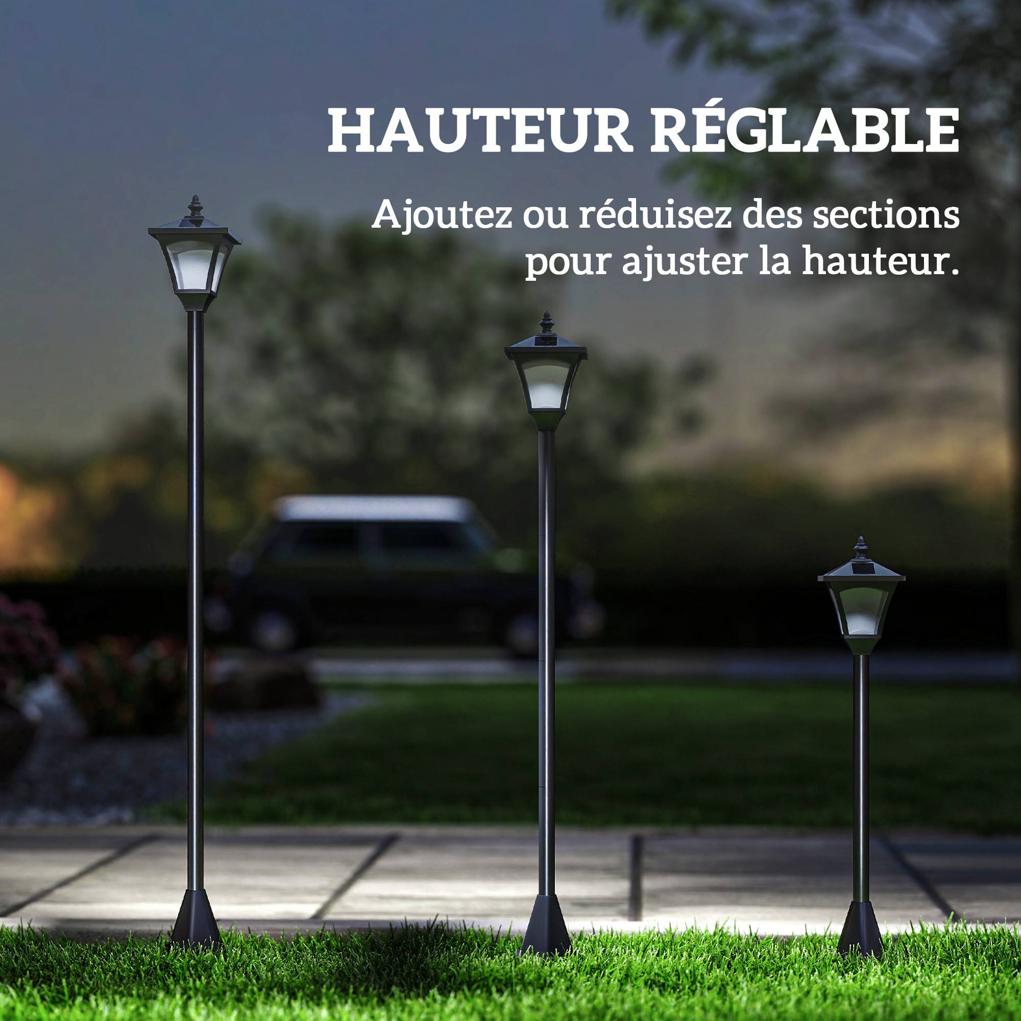 Homcom - Lampadaire solaire extérieur sur pied lanterne classique LED 30 Lm 15x15x120cm éclairage solaire noir - HOMCOM - Image 7