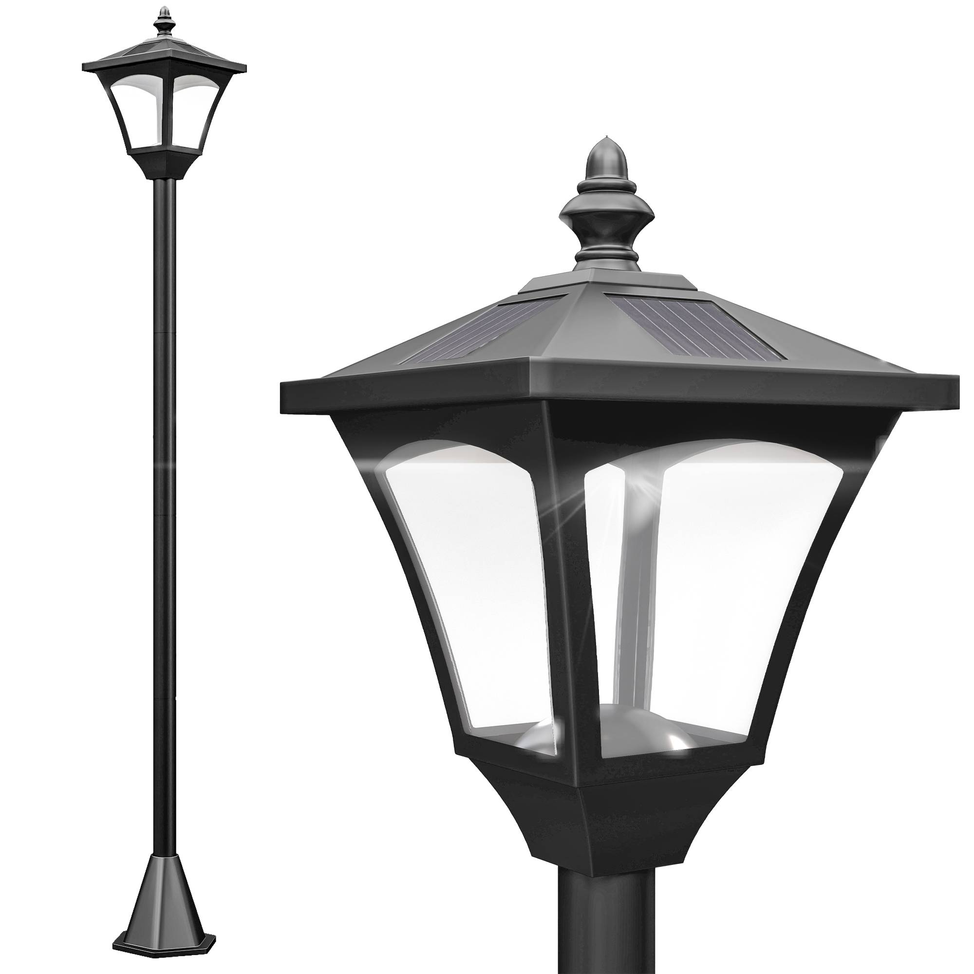 Homcom - Lampadaire solaire extérieur sur pied lanterne classique LED 30 Lm 15x15x120cm éclairage solaire noir - HOMCOM - Image 2