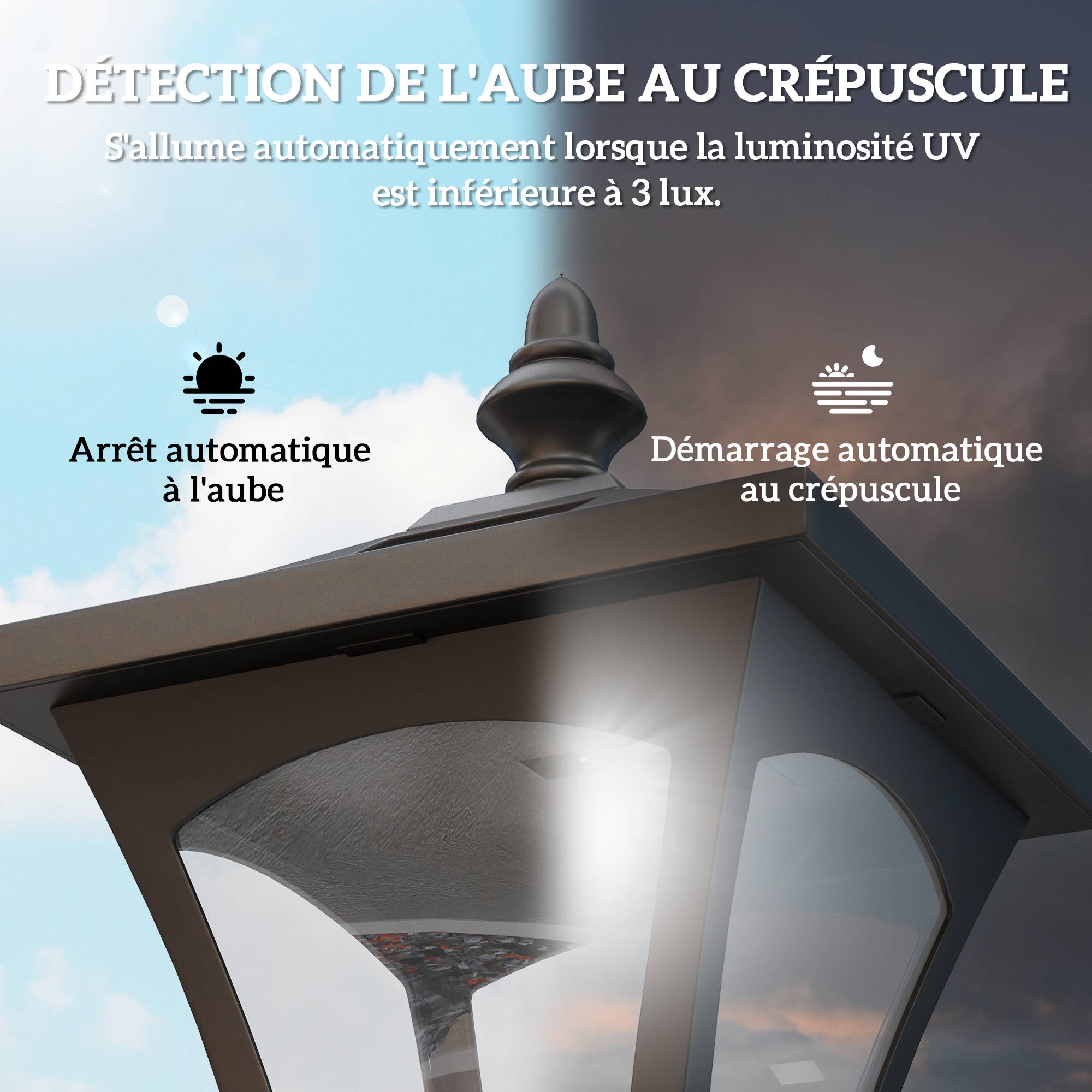 Homcom - Lampadaire solaire extérieur sur pied lanterne classique LED 30 Lm 15x15x120cm éclairage solaire noir - HOMCOM - Image 5