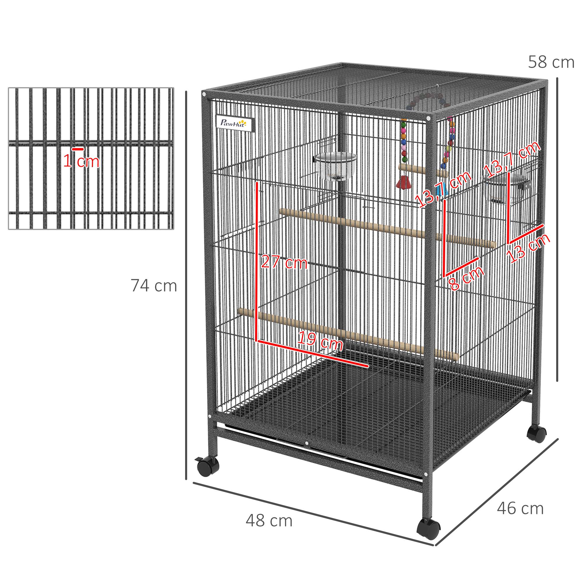 Sans Marque - Cage oiseau sur pied cage sur roulettes avec balançoire, perchoirs et plateau coulissant 48 x 46 x 78 cm en acier noir - Image 5