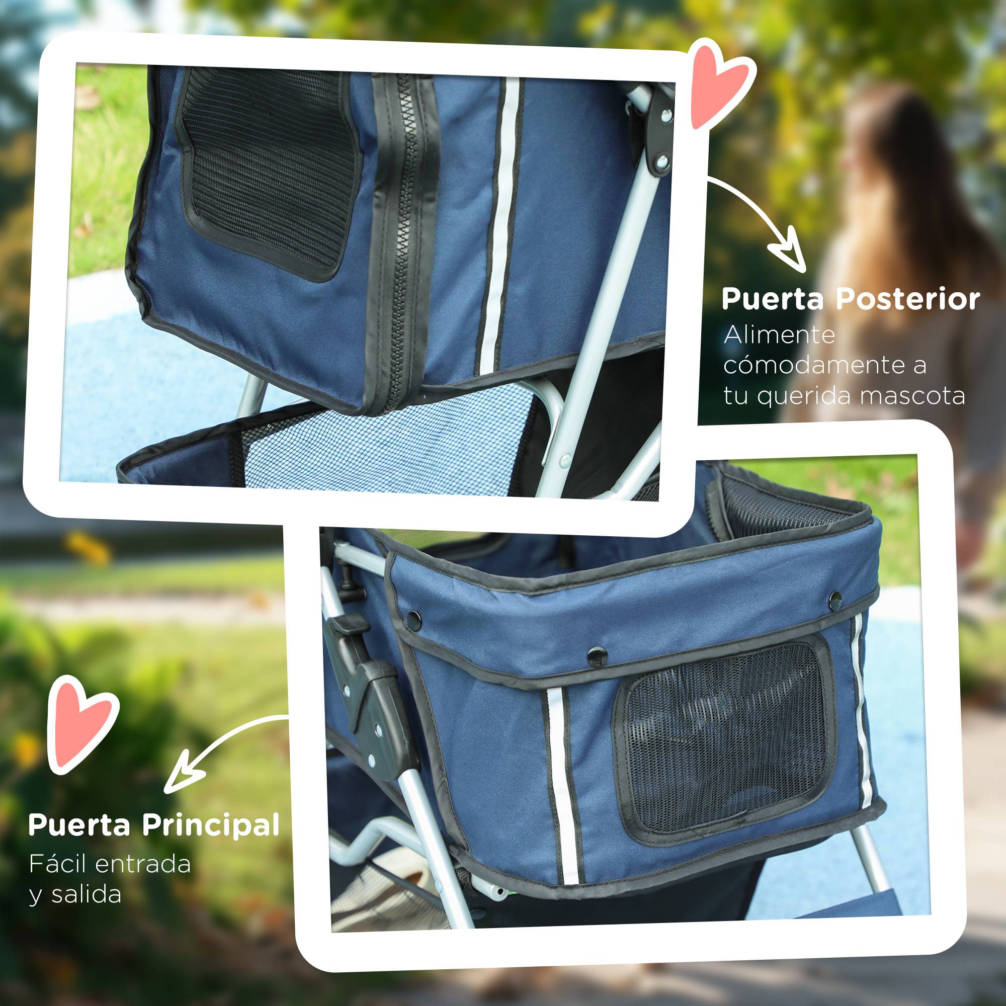 Poussette pour petit chien avec capote réglable, panier de rangement, porte-gobelet et roues, 75 x 45 x 97 cm, bleu foncé - Image 9