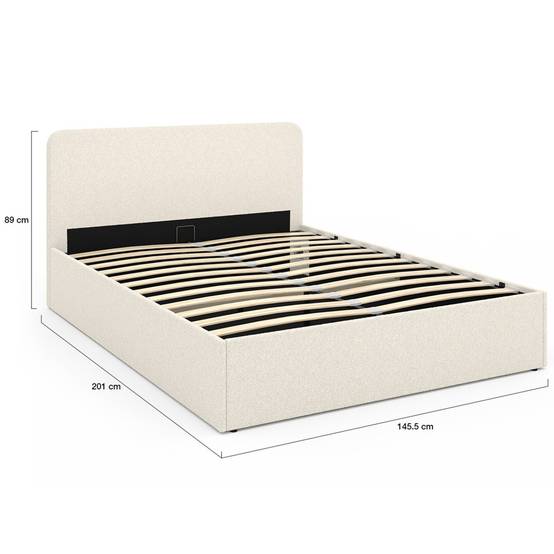 Lit coffre double BRADFORD avec tête de lit et sommier 140 x 190 cm tissu bouclette - Image 5