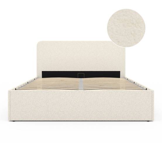 Lit coffre double BRADFORD avec tête de lit et sommier 140 x 190 cm tissu bouclette - Image 3