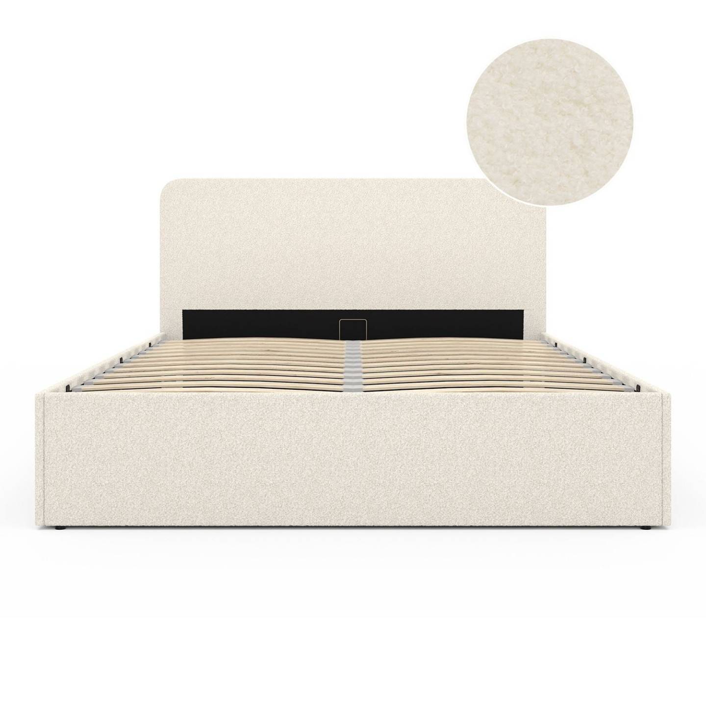 Lit coffre double BRADFORD avec tête de lit et sommier 140 x 190 cm tissu bouclette - Image 3