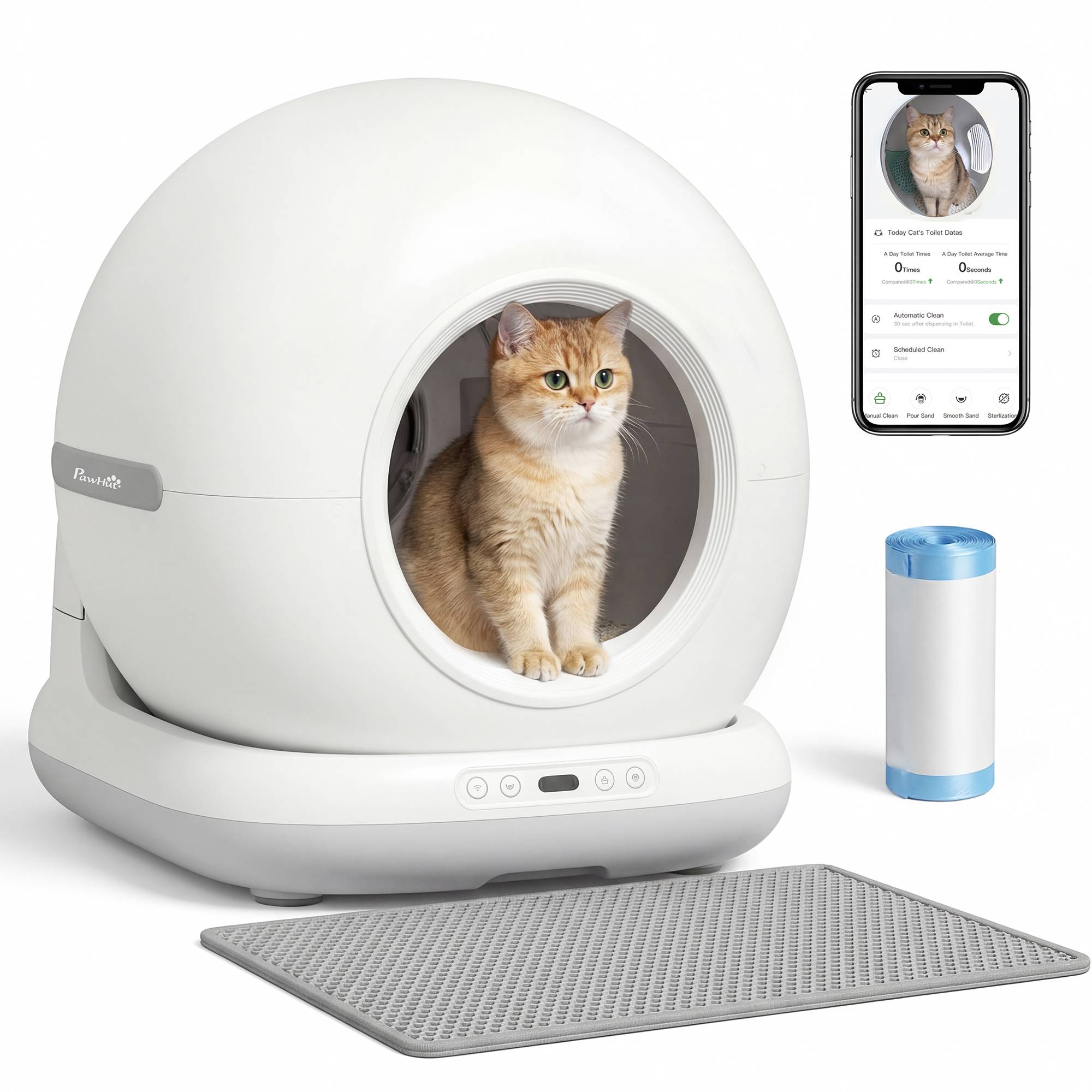 Bac à litière autonettoyant pour chat, XL 72 L, avec caméra HD, contrôle via application, sacs à litière, pour chats de 1 à 12 kg