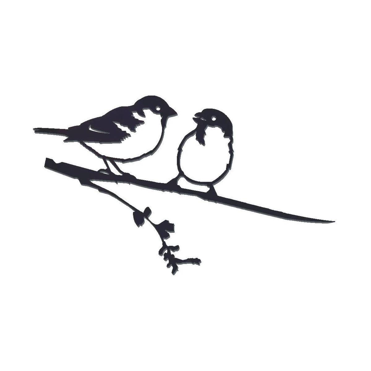 Metalbird - Oiseaux sur pique couple de moineaux en acier corten Hauteur 14cm - Image 1