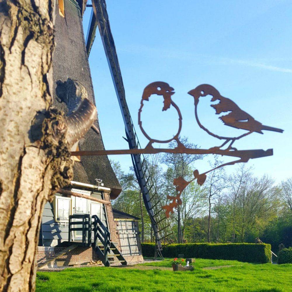 Metalbird - Oiseaux sur pique couple de moineaux en acier corten Hauteur 14cm - Image 3