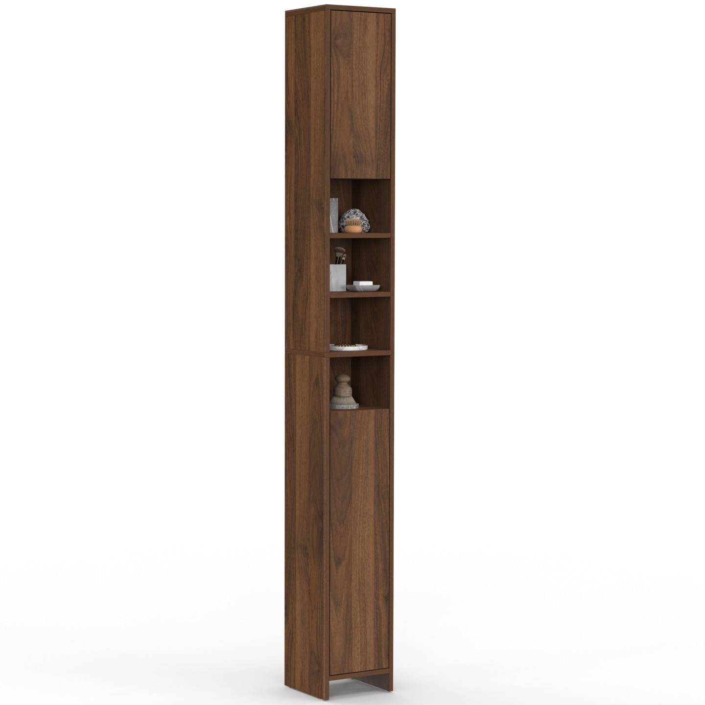 IDMARKET - Meuble colonne salle de bain TOMI 2 portes 4 niches effet noyer - Image 2