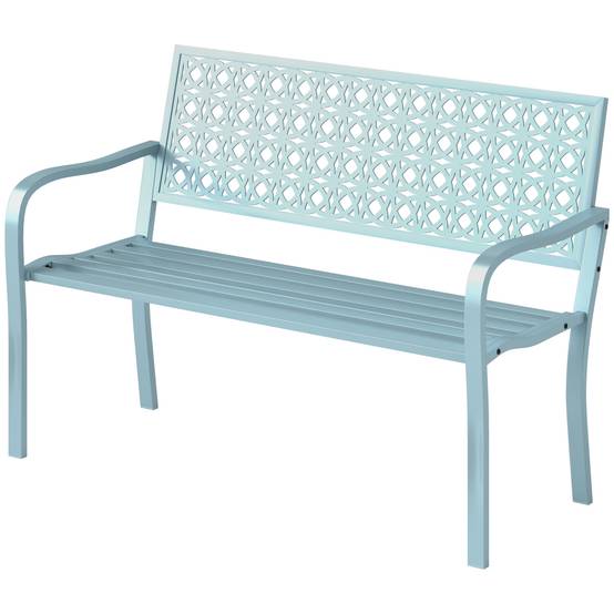 Outsunny - Banc de jardin 2 places - dossier ajouré - en acier - pour balcon, terrasse, patio, véranda - 127 x 63 x 85 cm - bleu - Outsunny - Image 5