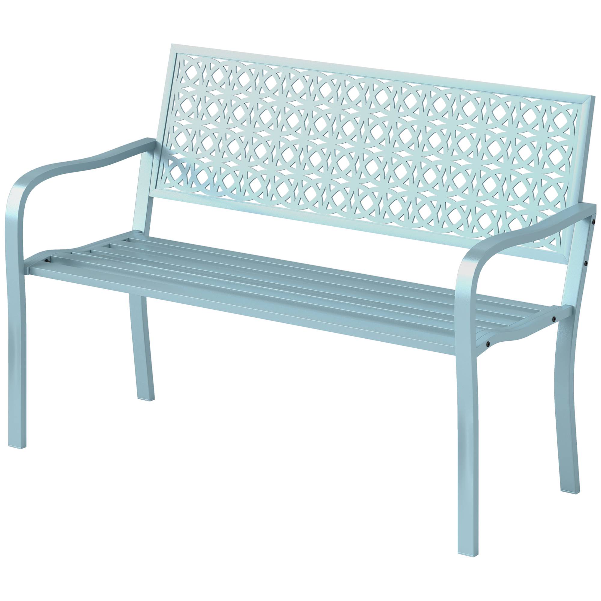 Outsunny - Banc de jardin 2 places - dossier ajouré - en acier - pour balcon, terrasse, patio, véranda - 127 x 63 x 85 cm - bleu - Outsunny - Image 5
