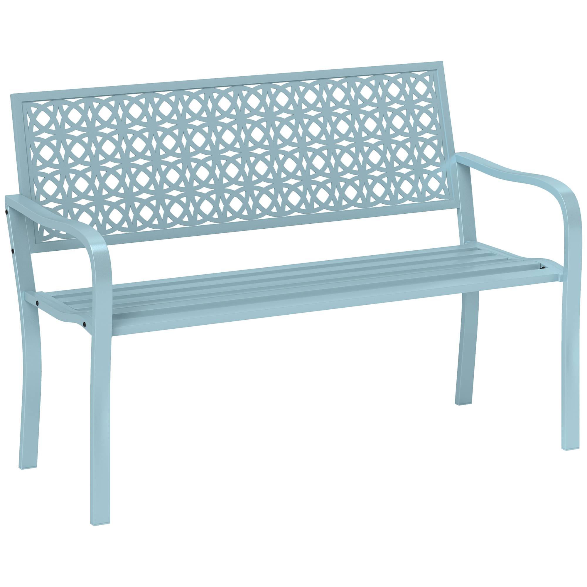 Outsunny - Banc de jardin 2 places - dossier ajouré - en acier - pour balcon, terrasse, patio, véranda - 127 x 63 x 85 cm - bleu - Outsunny